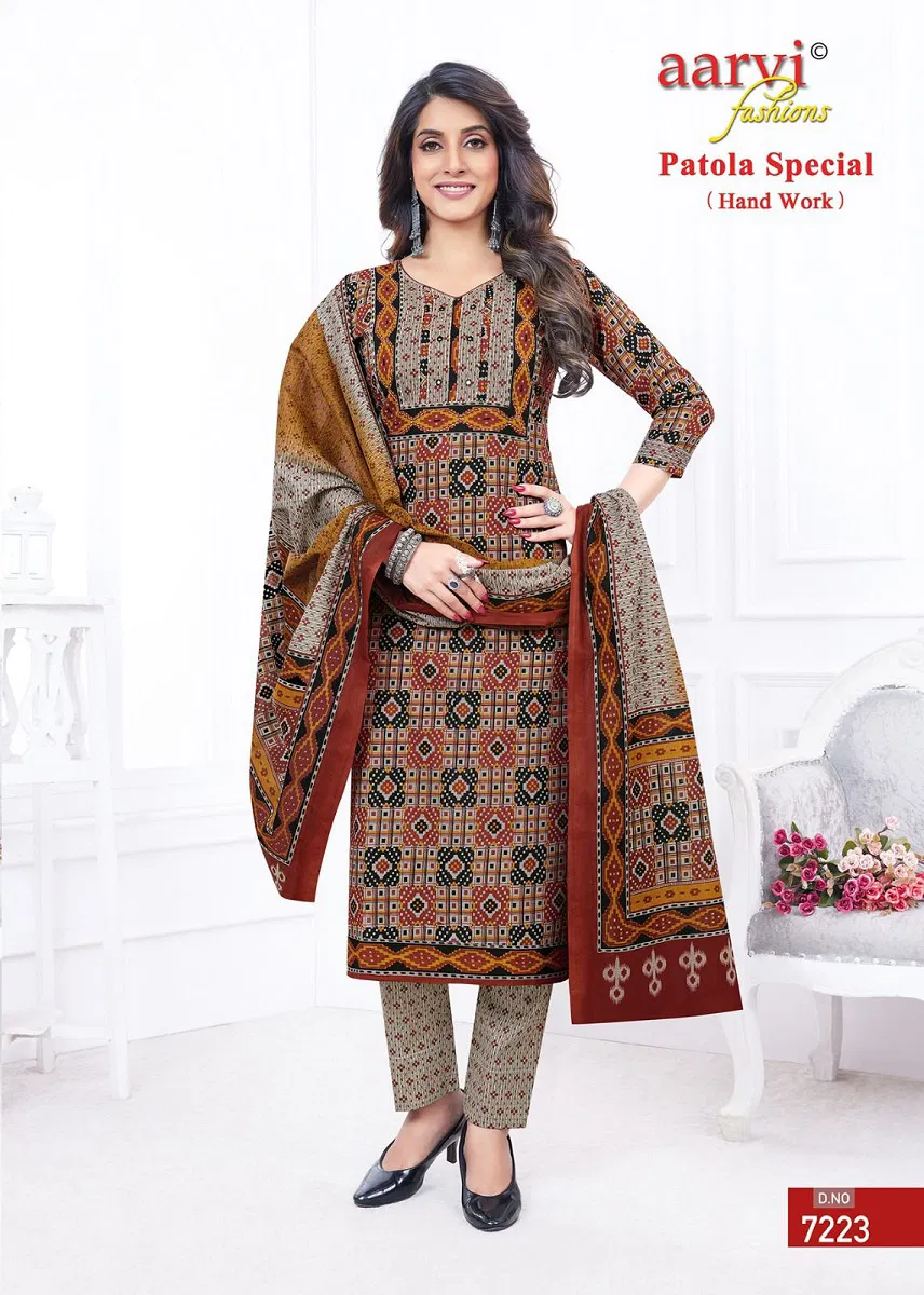 Aarvi Patola Special Vol 1 Cotton Kurti Pant With Dupatta Collection
